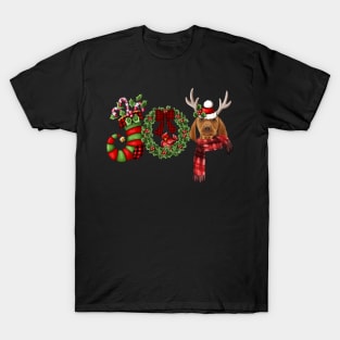 Christmas Joy Dwarf Stocking Reindeer Vizsla T-Shirt